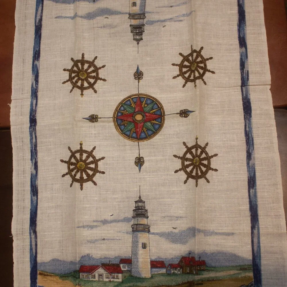 Two Nautical Themed Kitchen Towels Featuring Lighthouses
